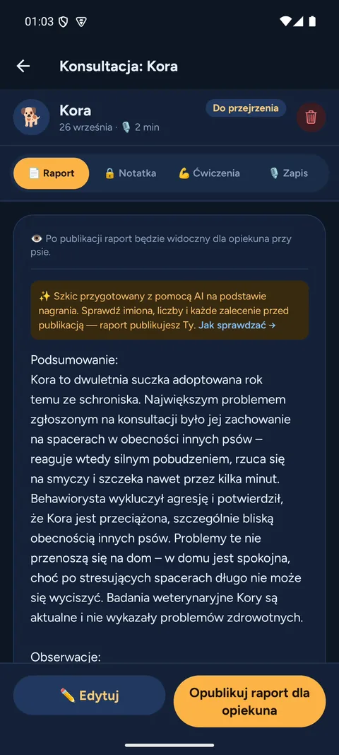 Raport z konsultacji behawioralnej