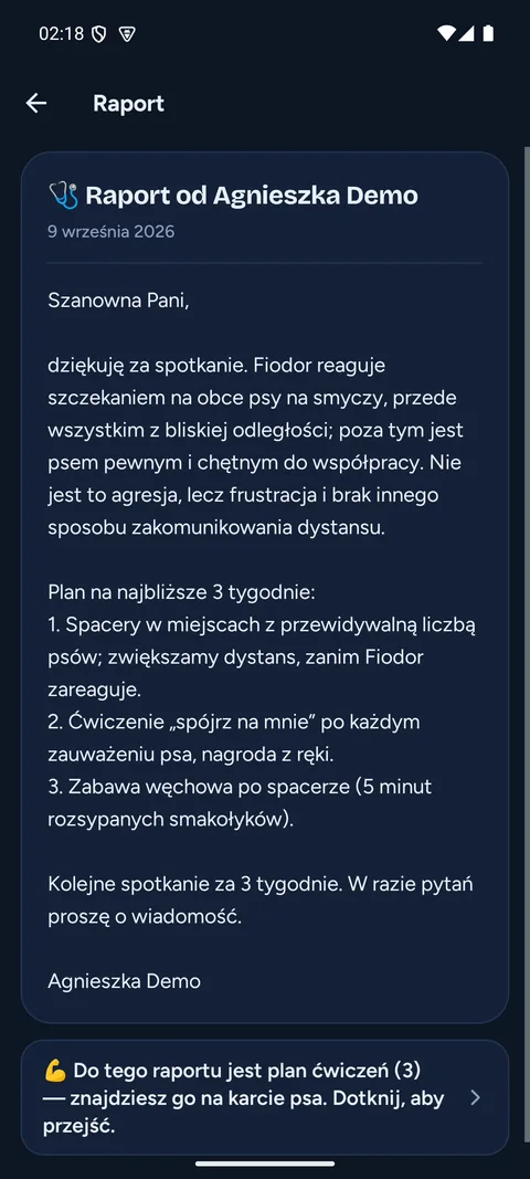 Raport widziany przez opiekuna psa